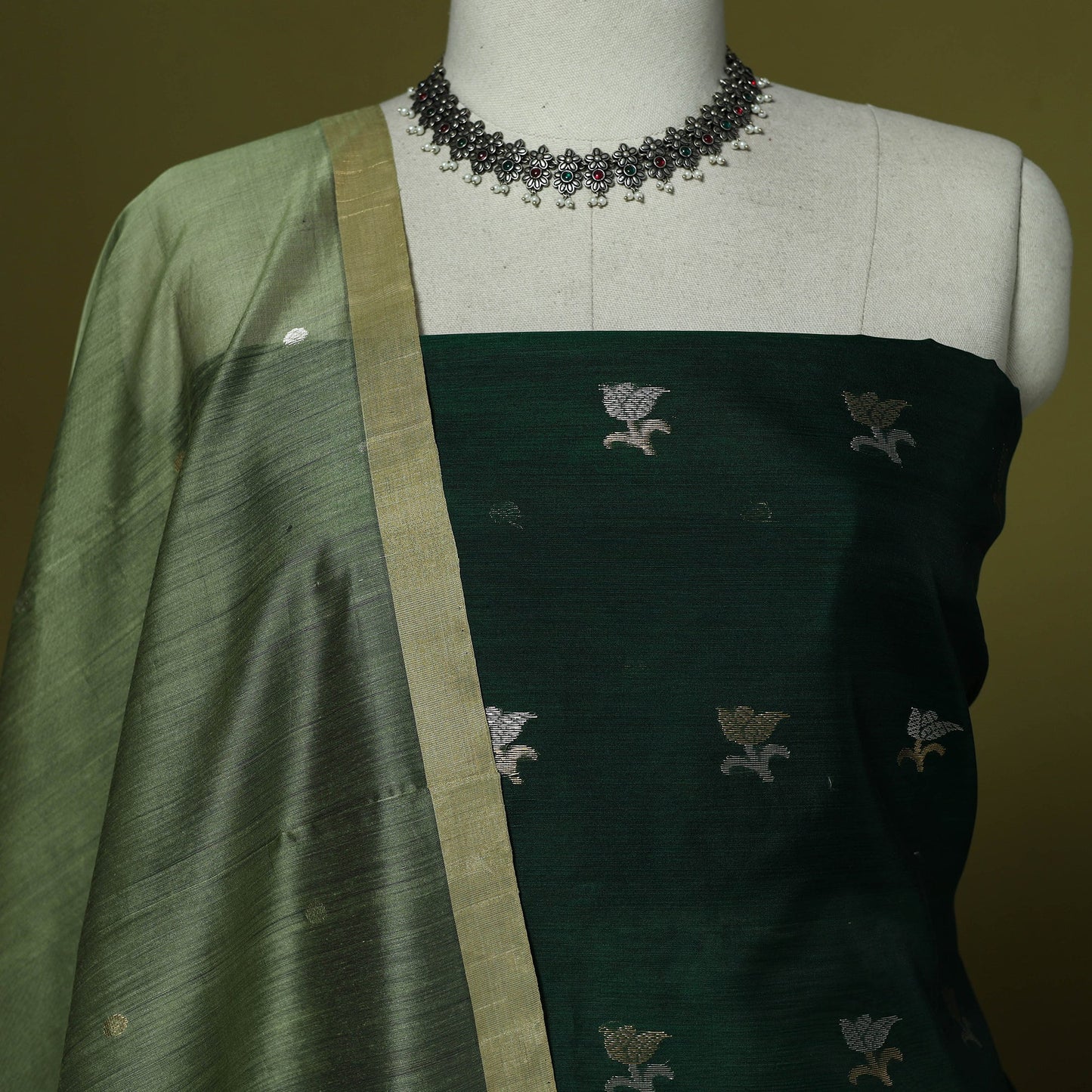 Handloom zari buti chanderi silk 2pc unstitched dress