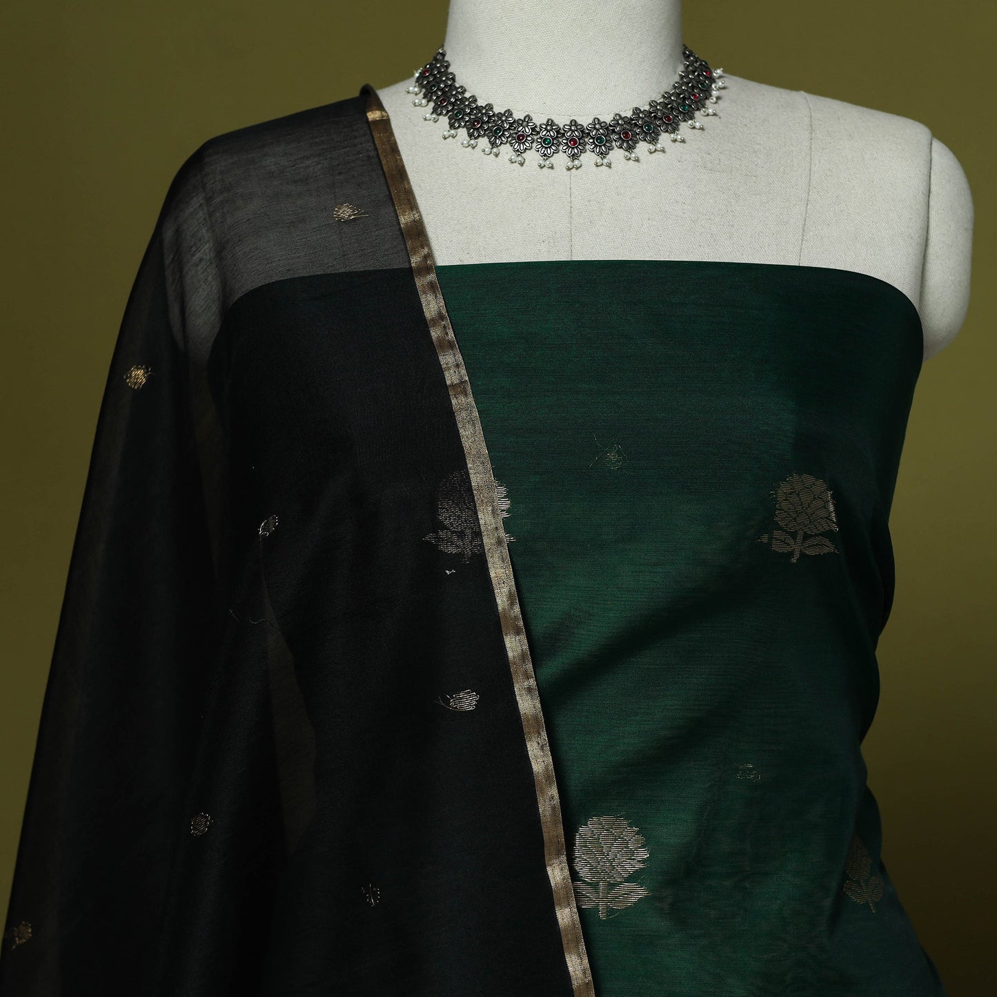 Handloom zari buti chanderi silk 2pc unstitched dress