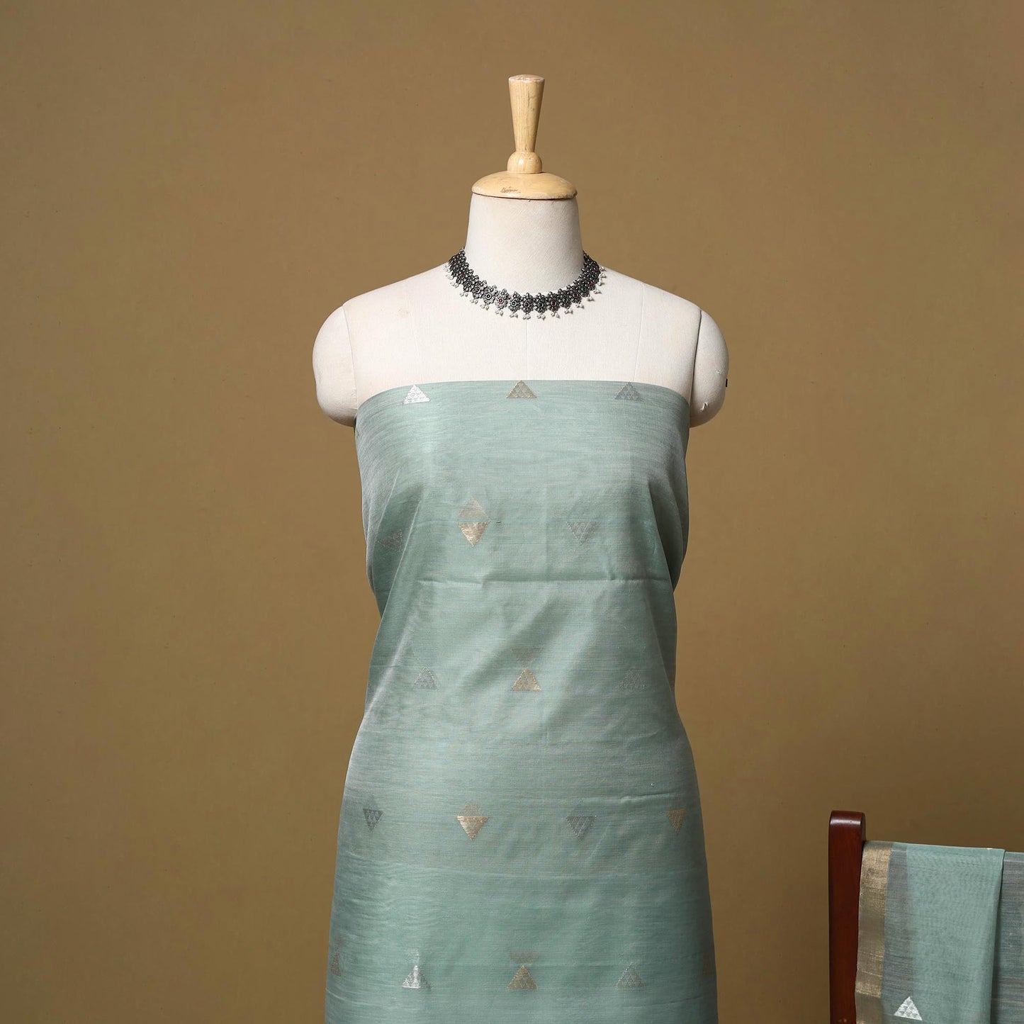 Handloom zari buti chanderi silk 2pc unstitched dress