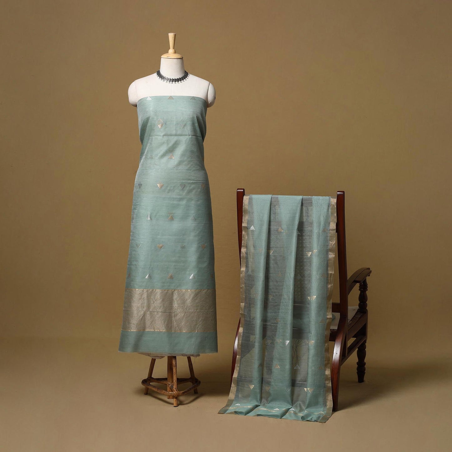 Handloom zari buti chanderi silk 2pc unstitched dress