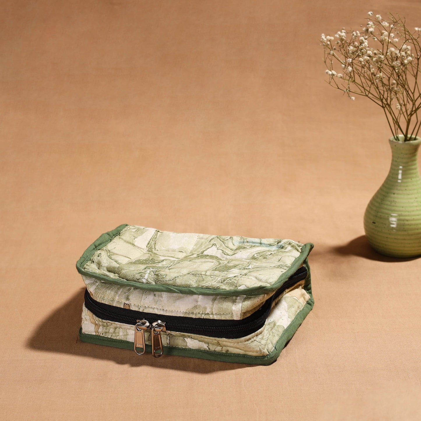 Green Handmade 4 Pockets Cotton Jewellery Bag
