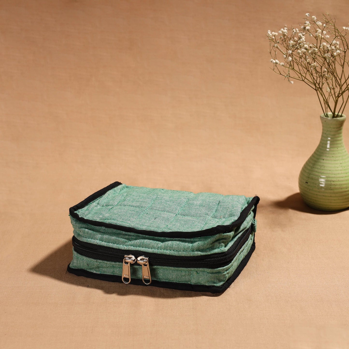 Green Handmade 4 Pockets Cotton Jewellery Bag