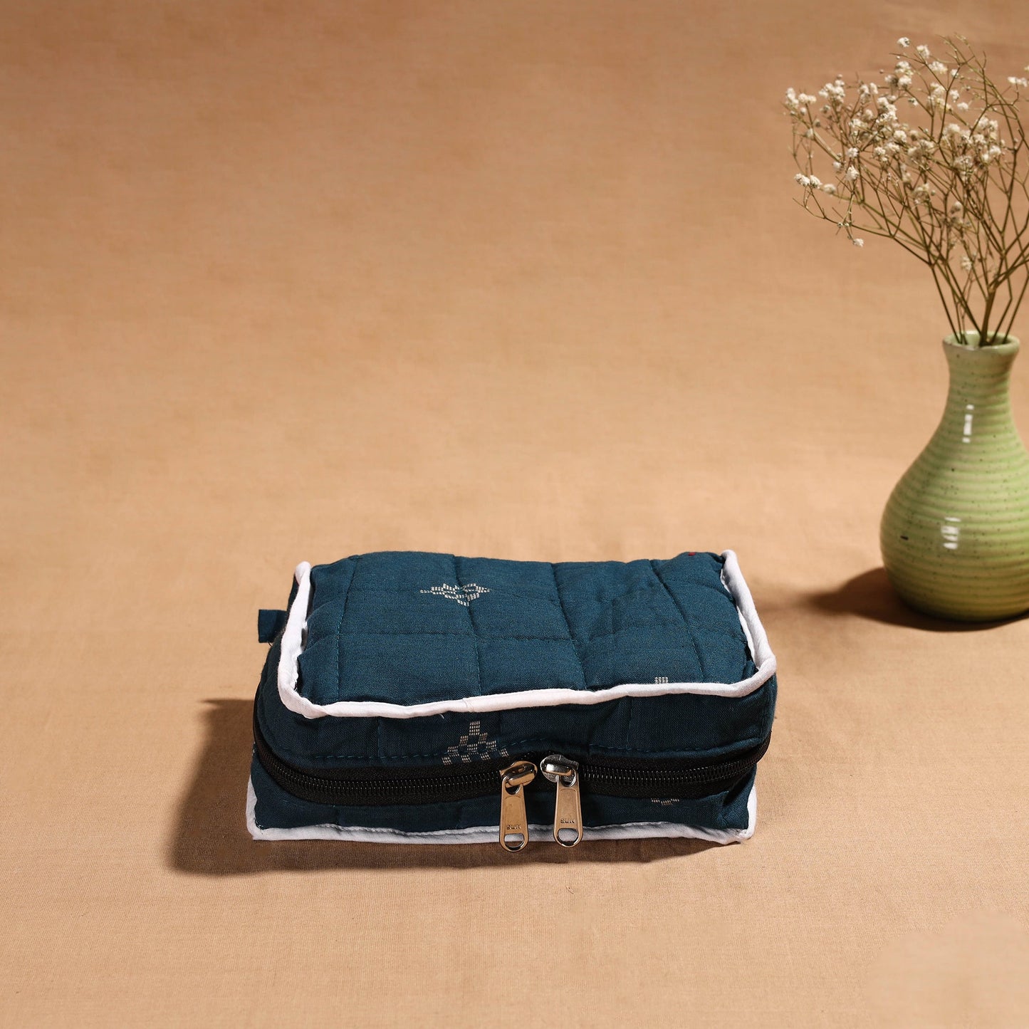 Green Handmade 4 Pockets Cotton Jewellery Bag