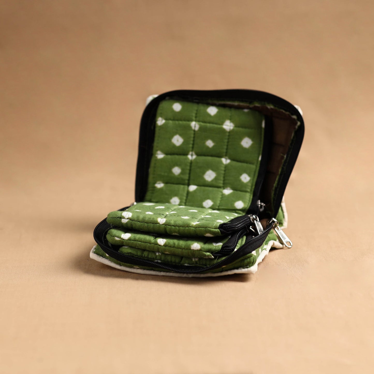 Green Handmade 4 Pocket Jewellery Pouch Online in India