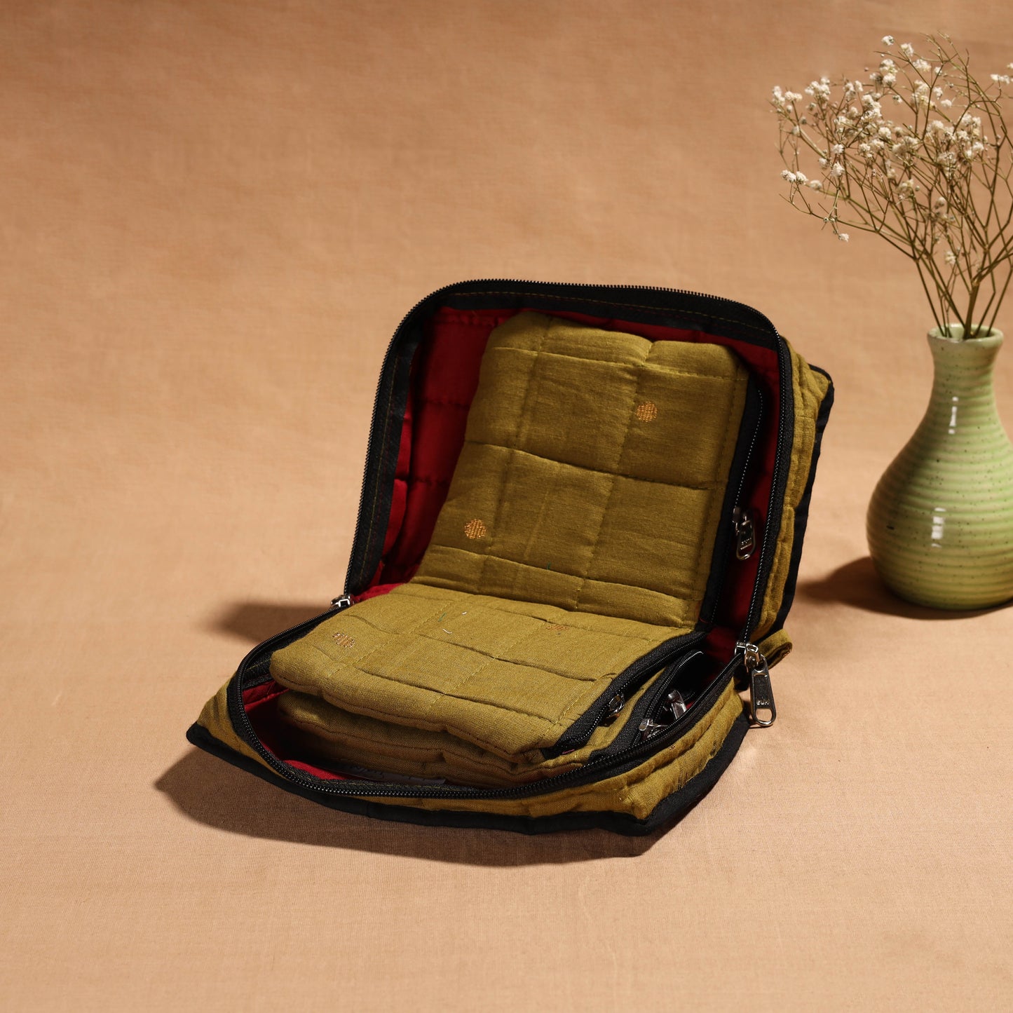  Green Handmade 4 Pockets Cotton Jewellery Bag