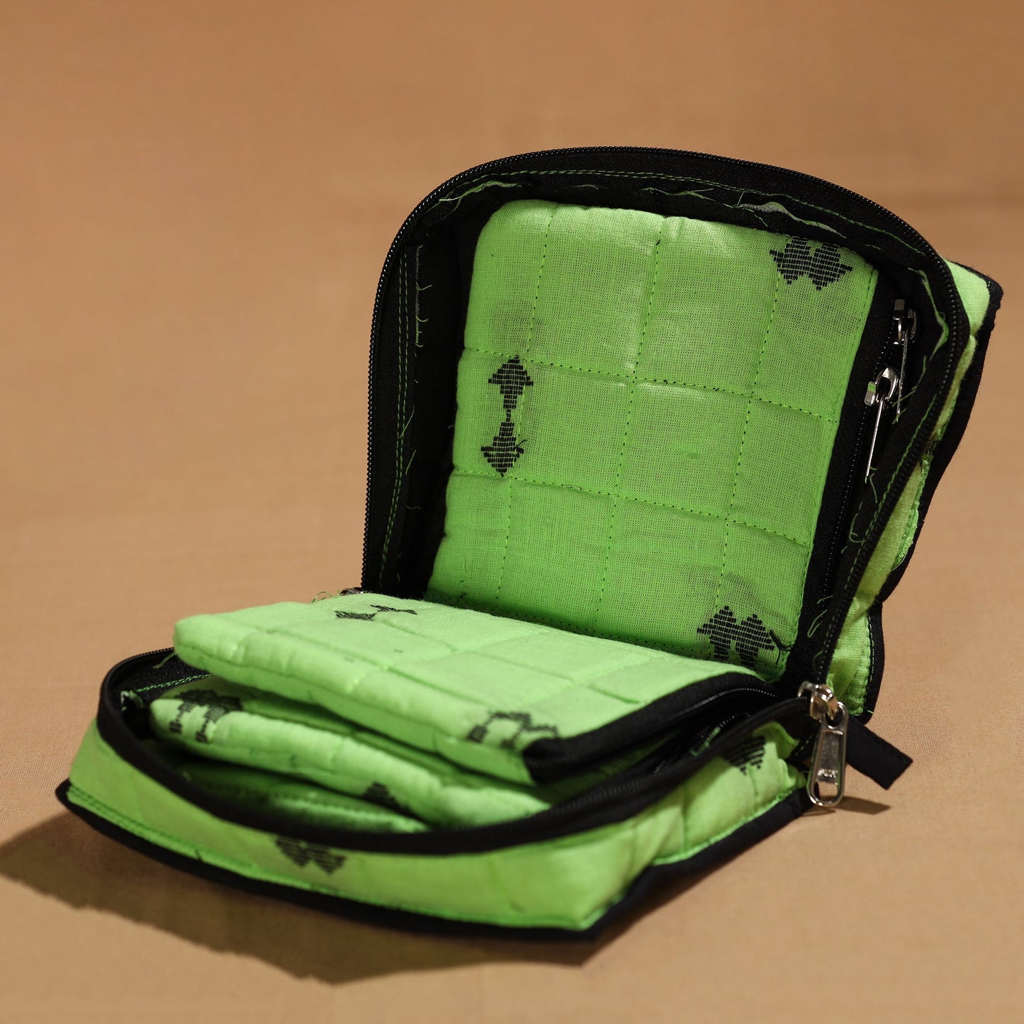 Green Handmade 4 Pockets Cotton Jewelry Bag 05 