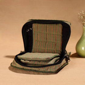 Green Handmade Cotton Jewelry Organizer Bag for Travel 