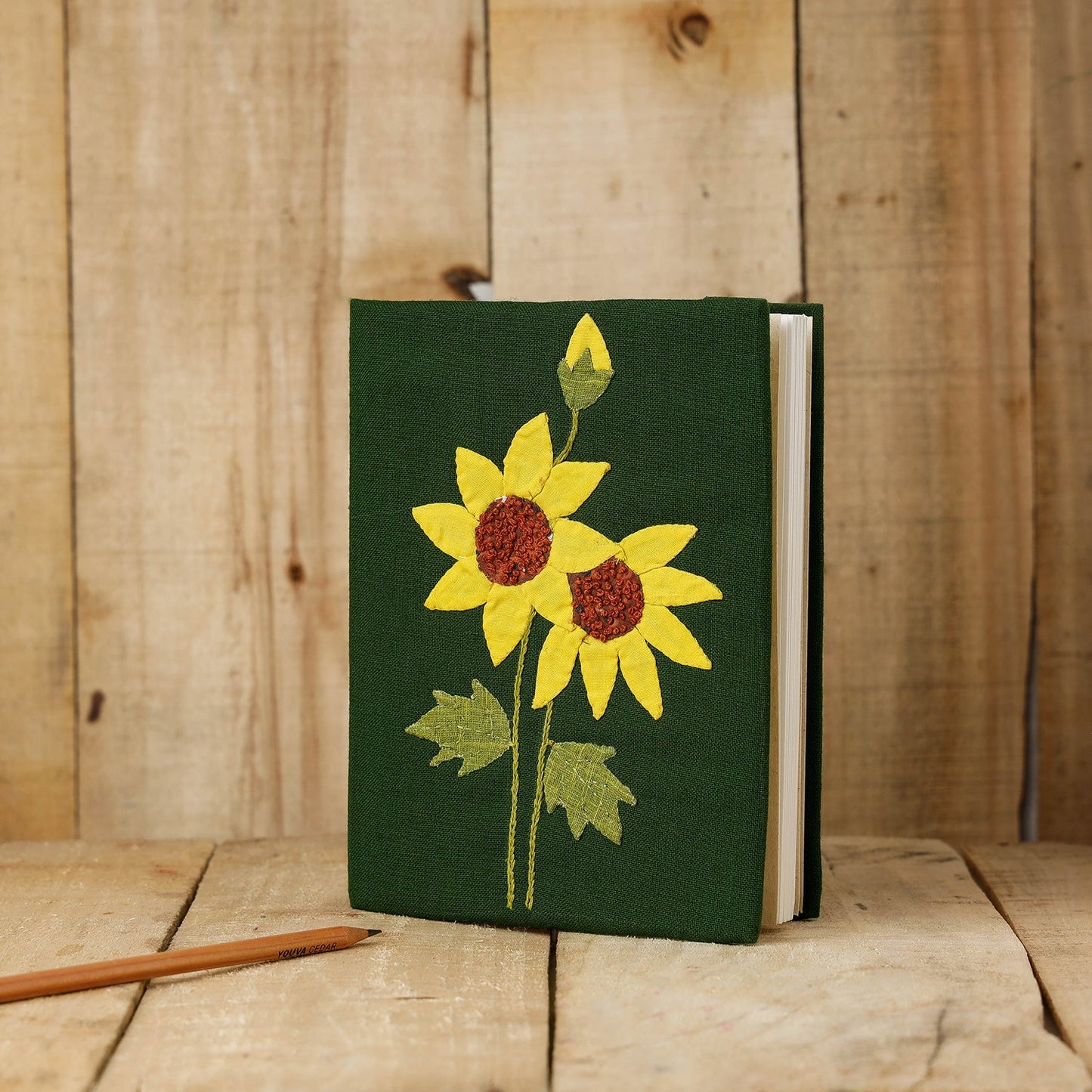 Green - Handmade Applique Quilted Notebook (8 x 6 in)