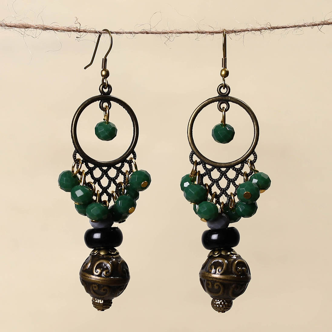 Green - handmade beaded earrings 93 - handcrafted