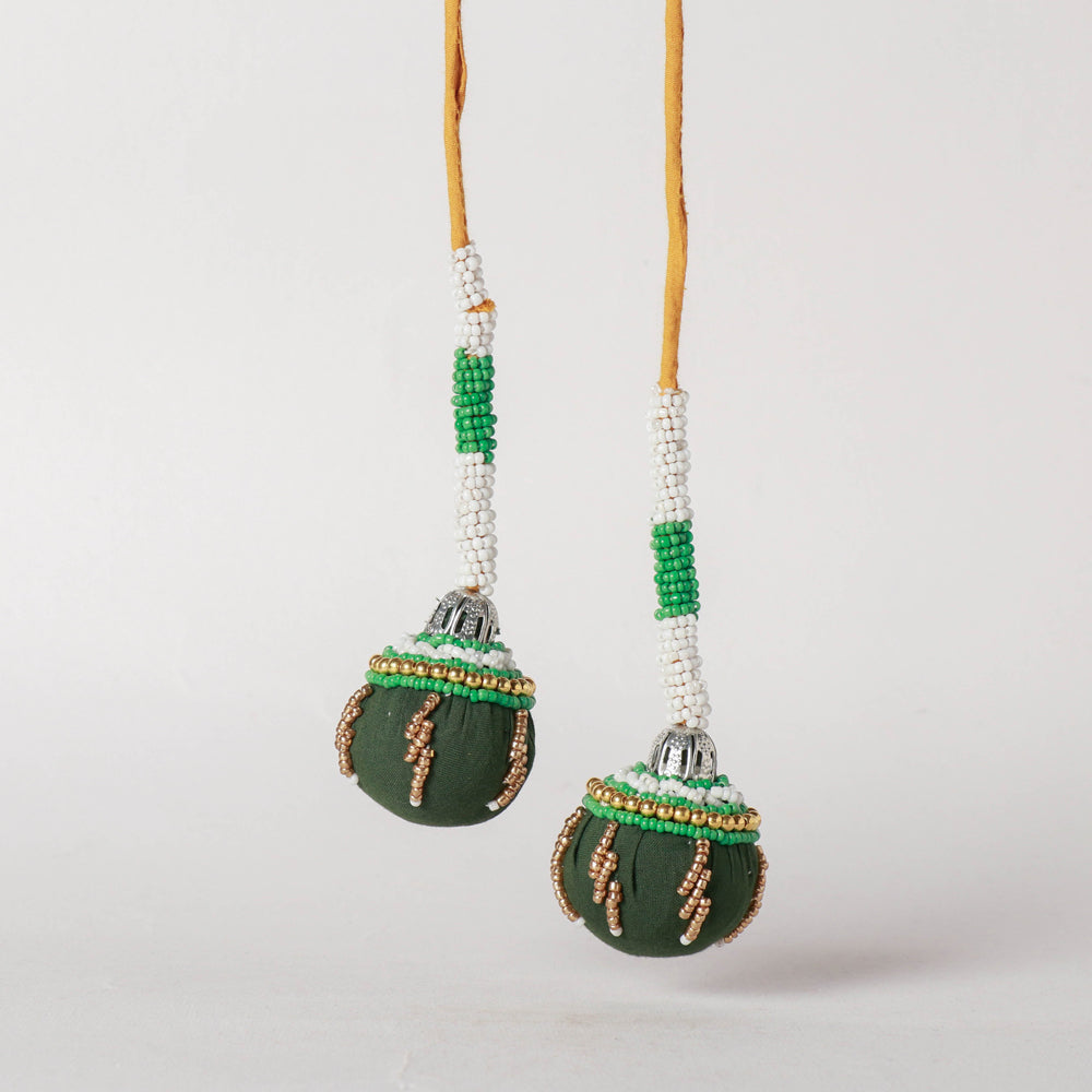  Green Handmade Beadwork Latkan Tassels for Clothing