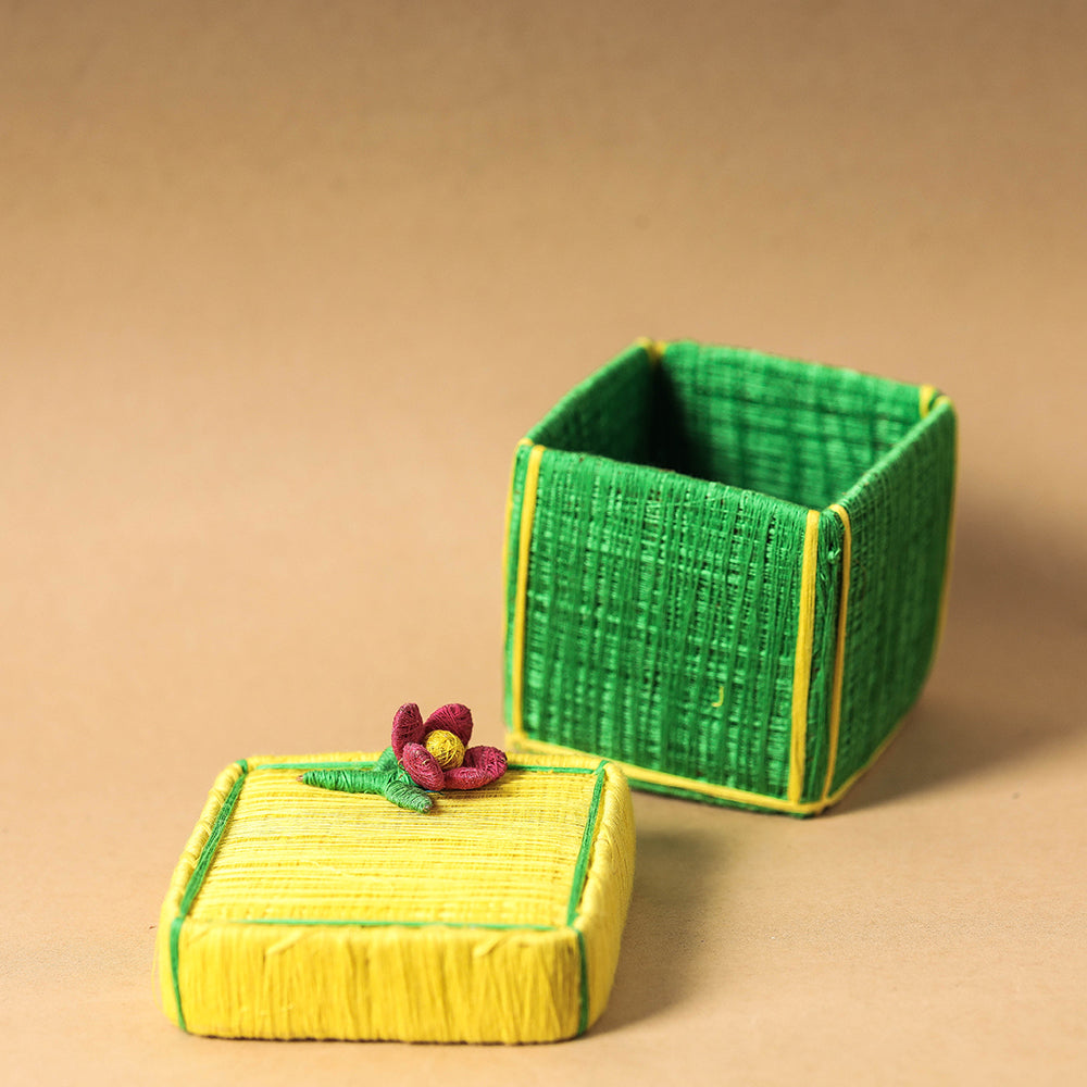 Green Handmade Coir Jewelry Box - Flower 