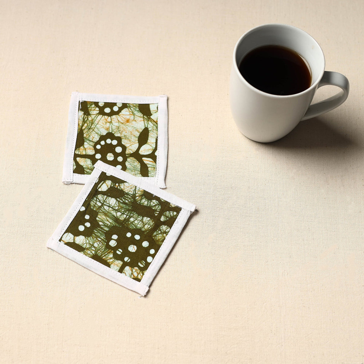 Green Handmade Cotton Coasters (Set of 2)
