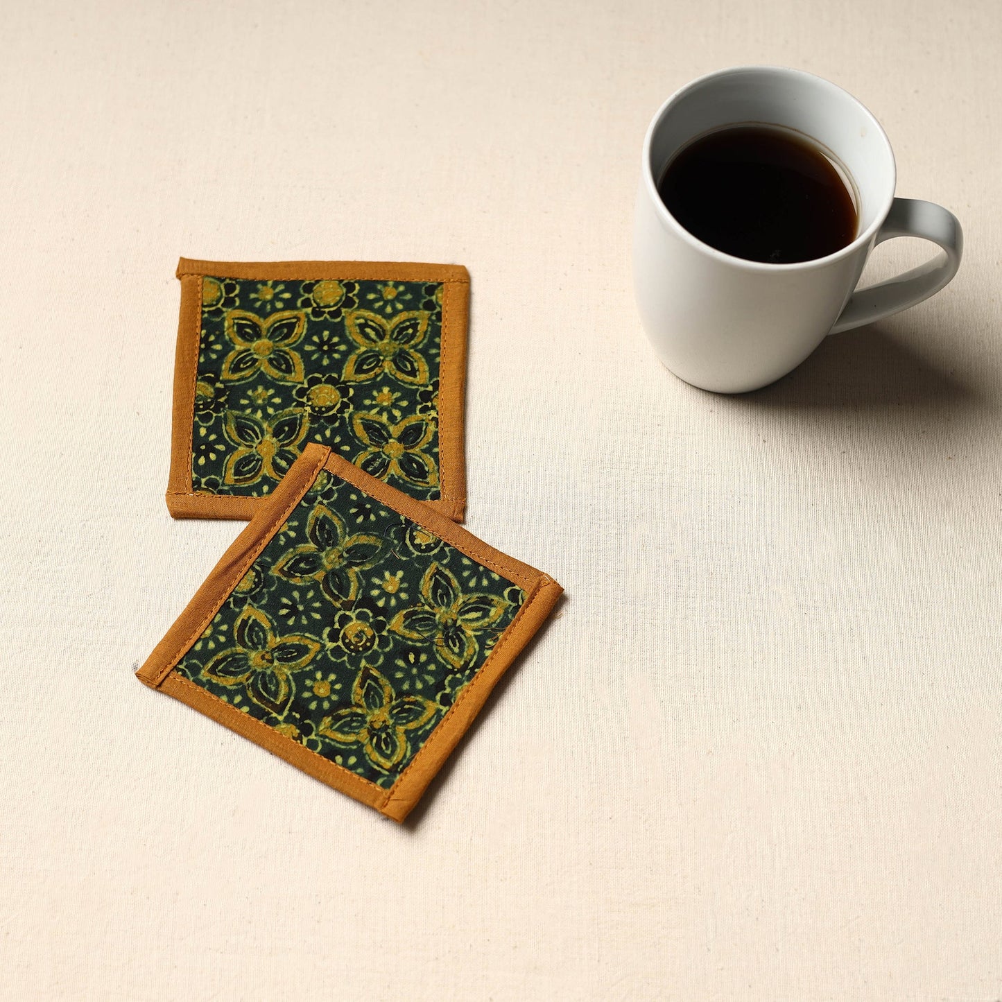 Green Handmade Cotton Coasters (Set of 2)