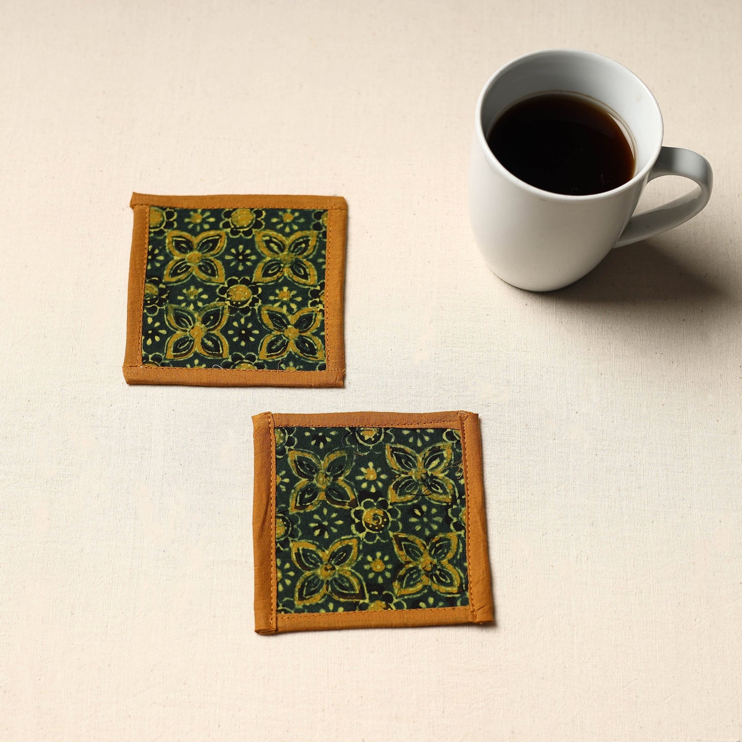 Green Handmade Cotton Coasters (Set of 2)