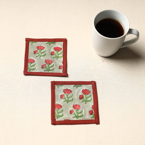Green Handmade Cotton Coasters (Set of 2)