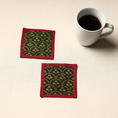 Green Handmade Cotton Coasters (Set of 2)