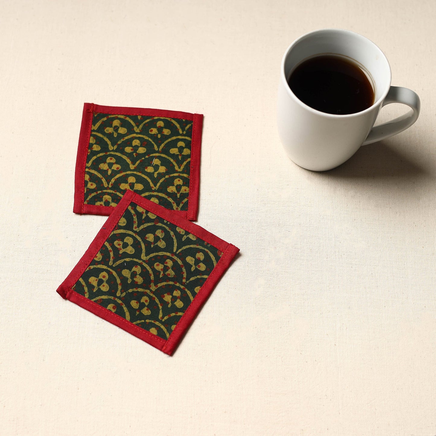 Green Handmade Cotton Coasters (Set of 2)