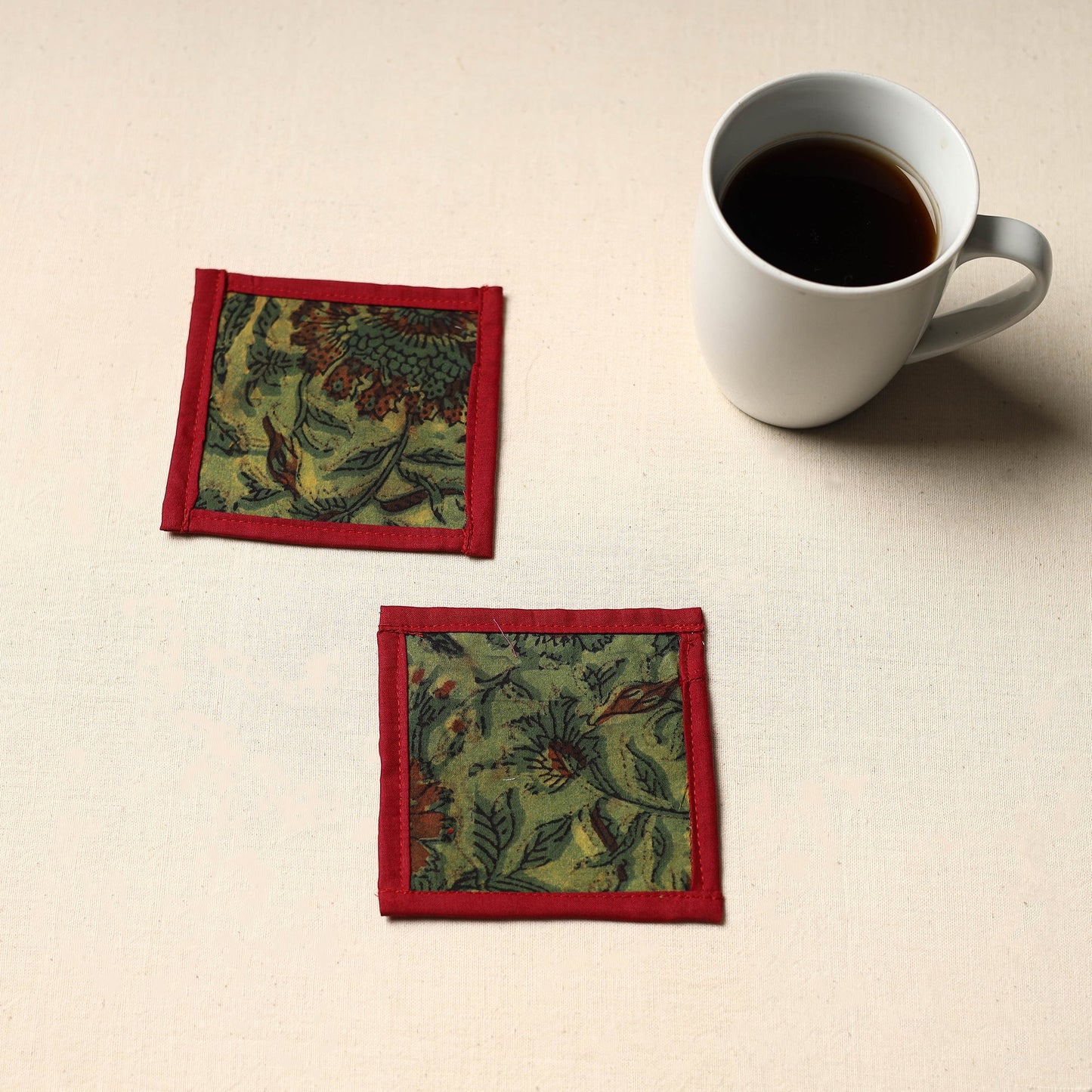 Green Handmade Cotton Coasters (Set of 2)