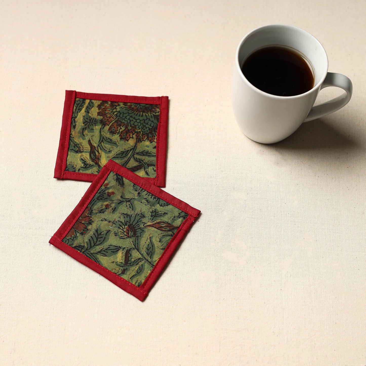 Green Handmade Cotton Coasters (Set of 2)