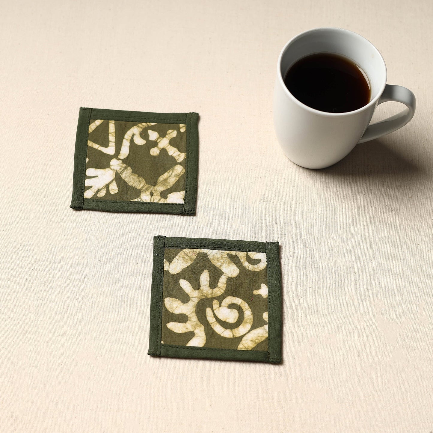Green Handmade Cotton Coasters (Set of 2)