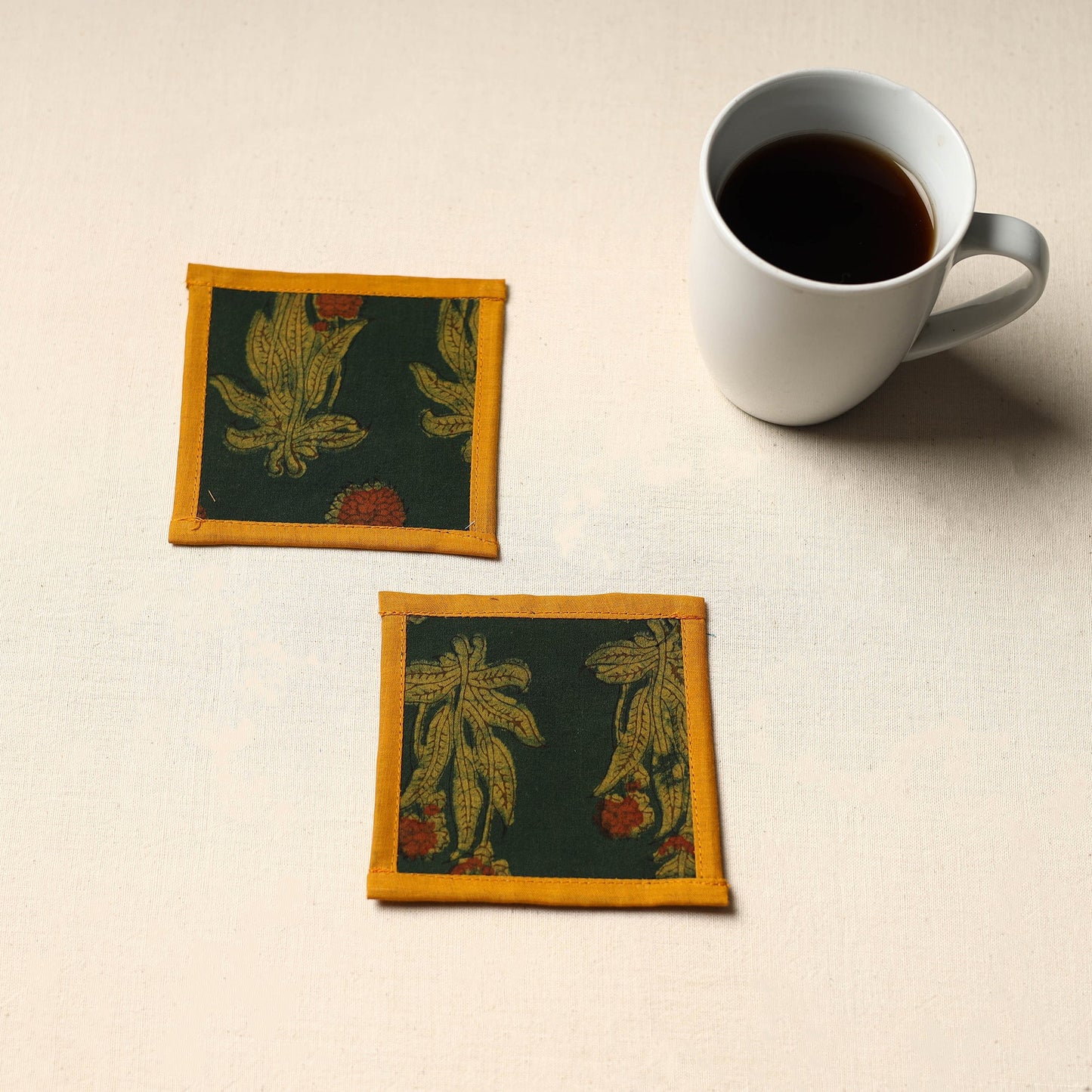 Green Handmade Cotton Coasters (Set of 2)