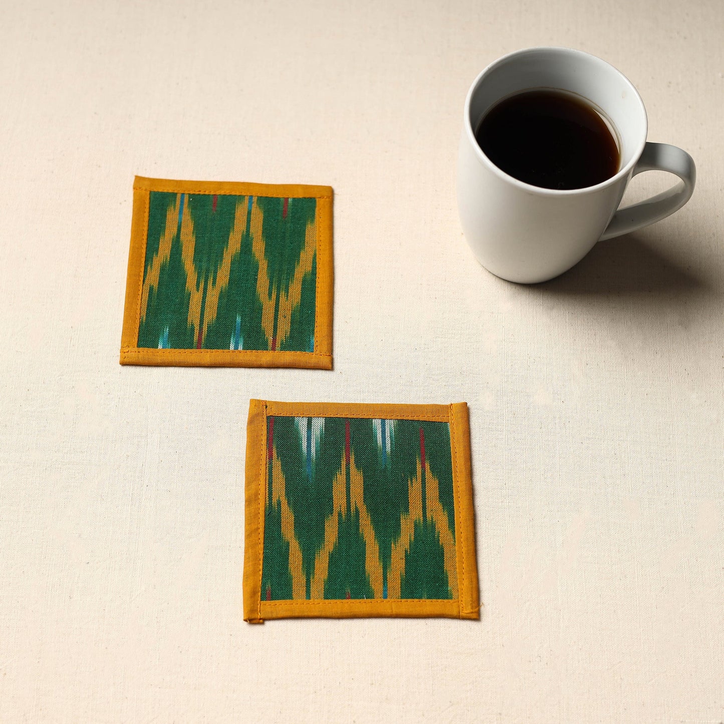 Green Handmade Cotton Coasters (Set of 2)