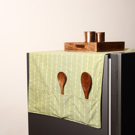 Green Handmade Cotton Fridge Top Cover with Multiple Pockets