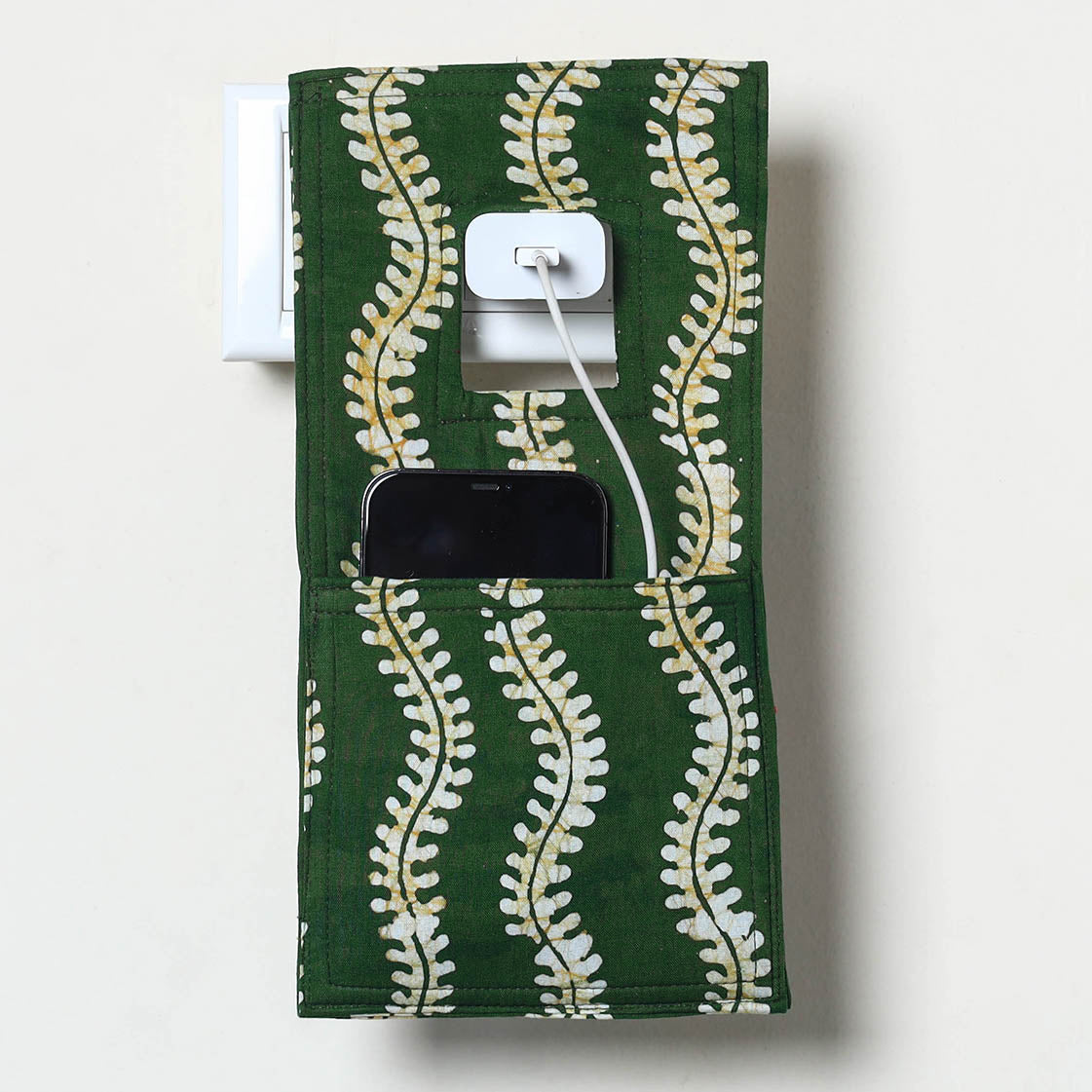 Green Handmade Cotton Mobile Charging Holder