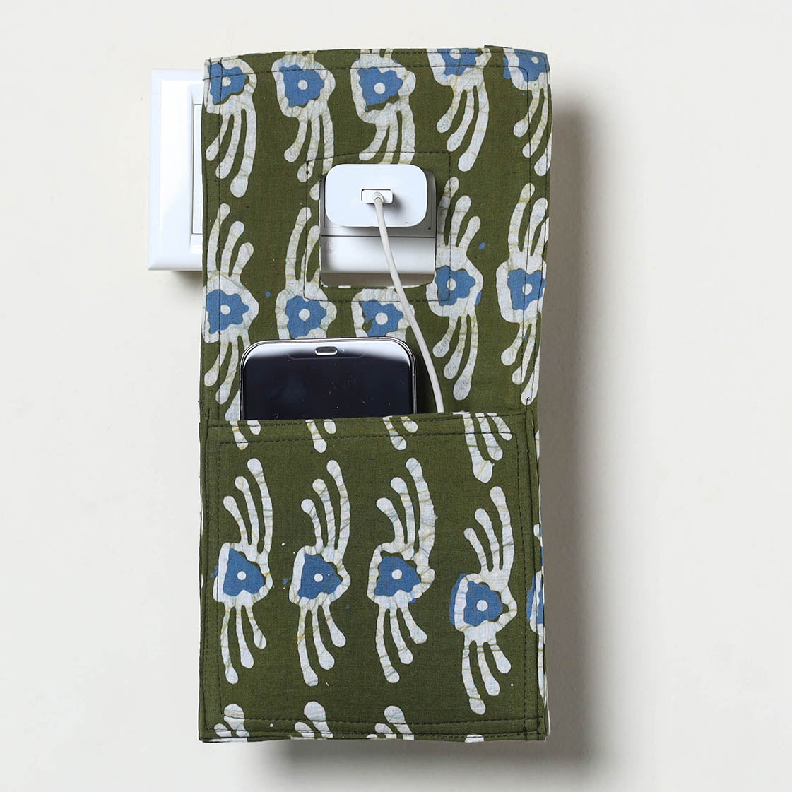 Green Handmade Cotton Mobile Charging Holder
