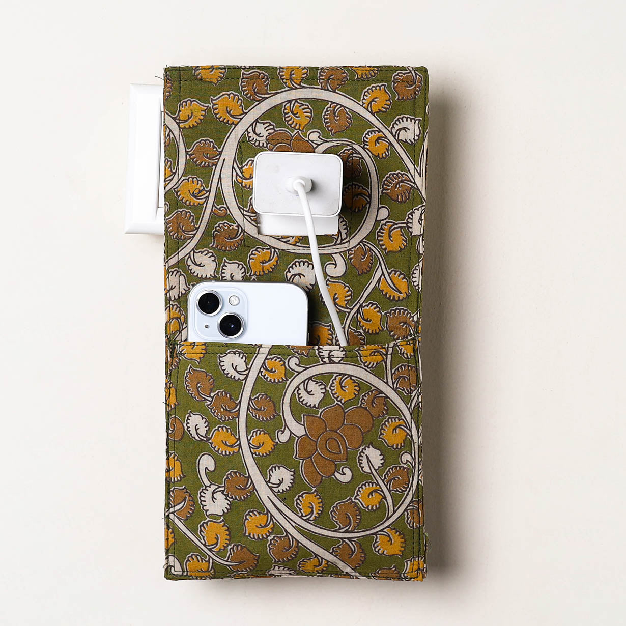 Green Handmade Cotton Mobile Charging Holder