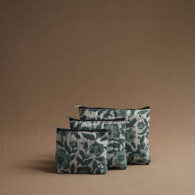 Green - handmade cotton multipurpose utility pouches (set