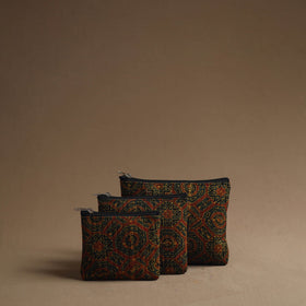 Green - handmade cotton multipurpose utility pouches (set