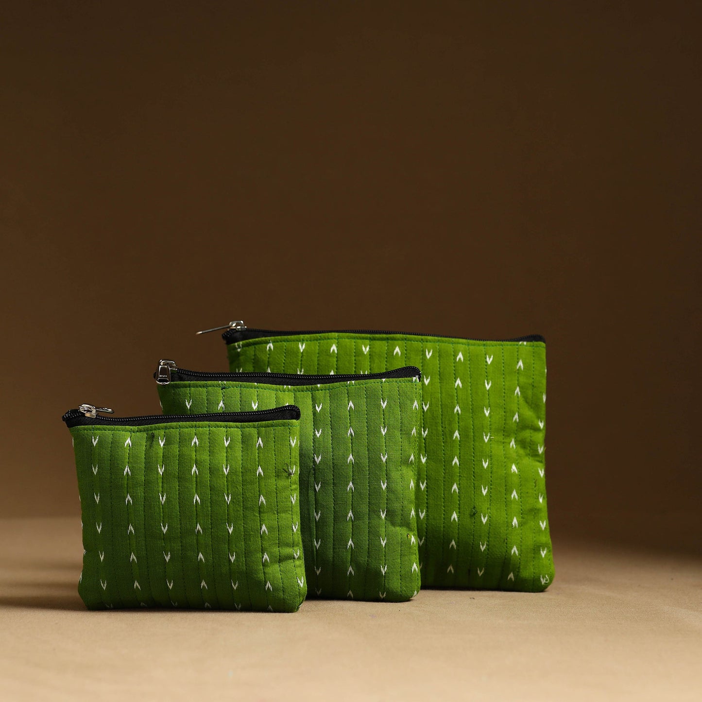 Green - handmade cotton multipurpose utility pouches (set