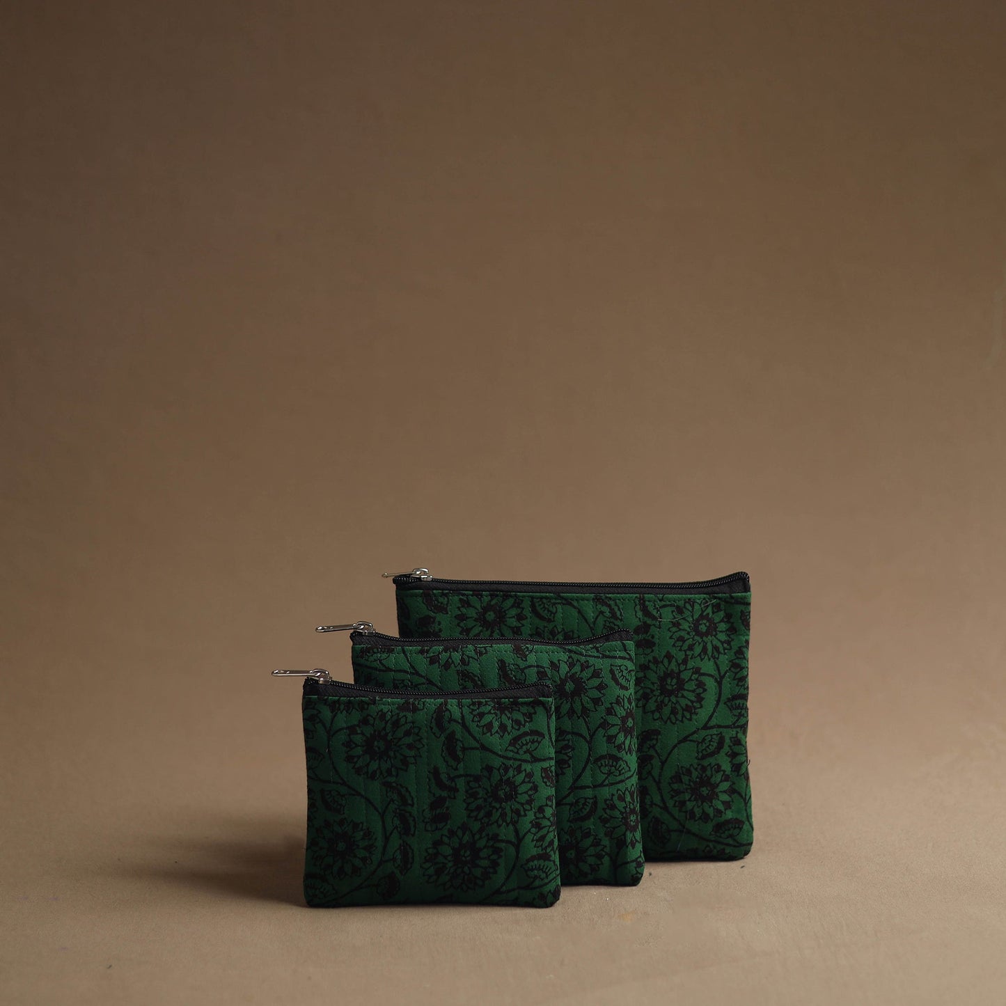 Green - handmade cotton multipurpose utility pouches (set