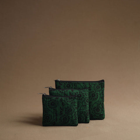 Green - handmade cotton multipurpose utility pouches (set
