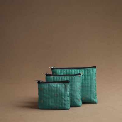 Green - handmade cotton multipurpose utility pouches (set