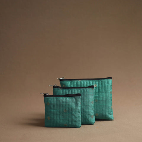 Green - handmade cotton multipurpose utility pouches (set