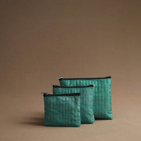 Green - handmade cotton multipurpose utility pouches (set