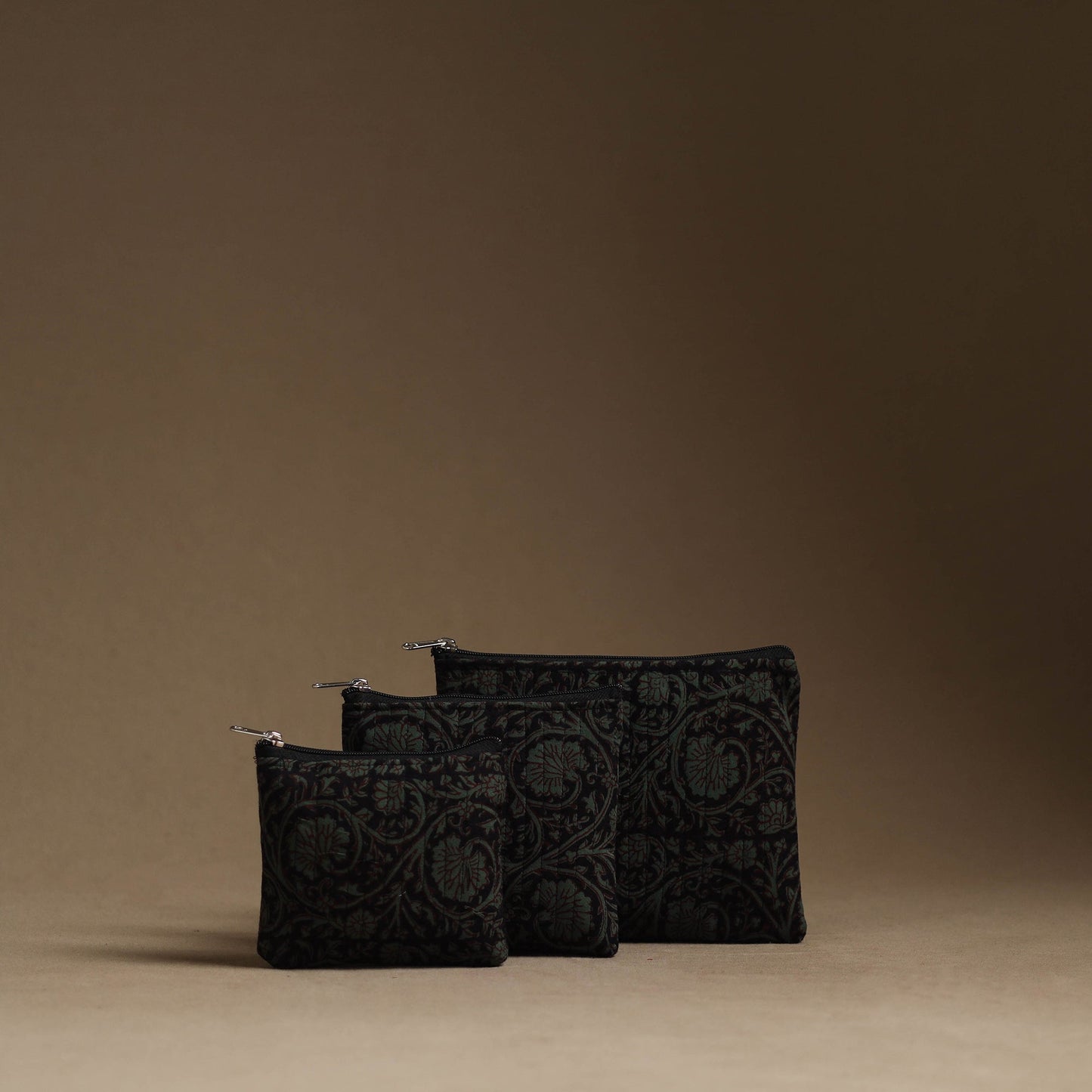 Green - handmade cotton multipurpose utility pouches (set