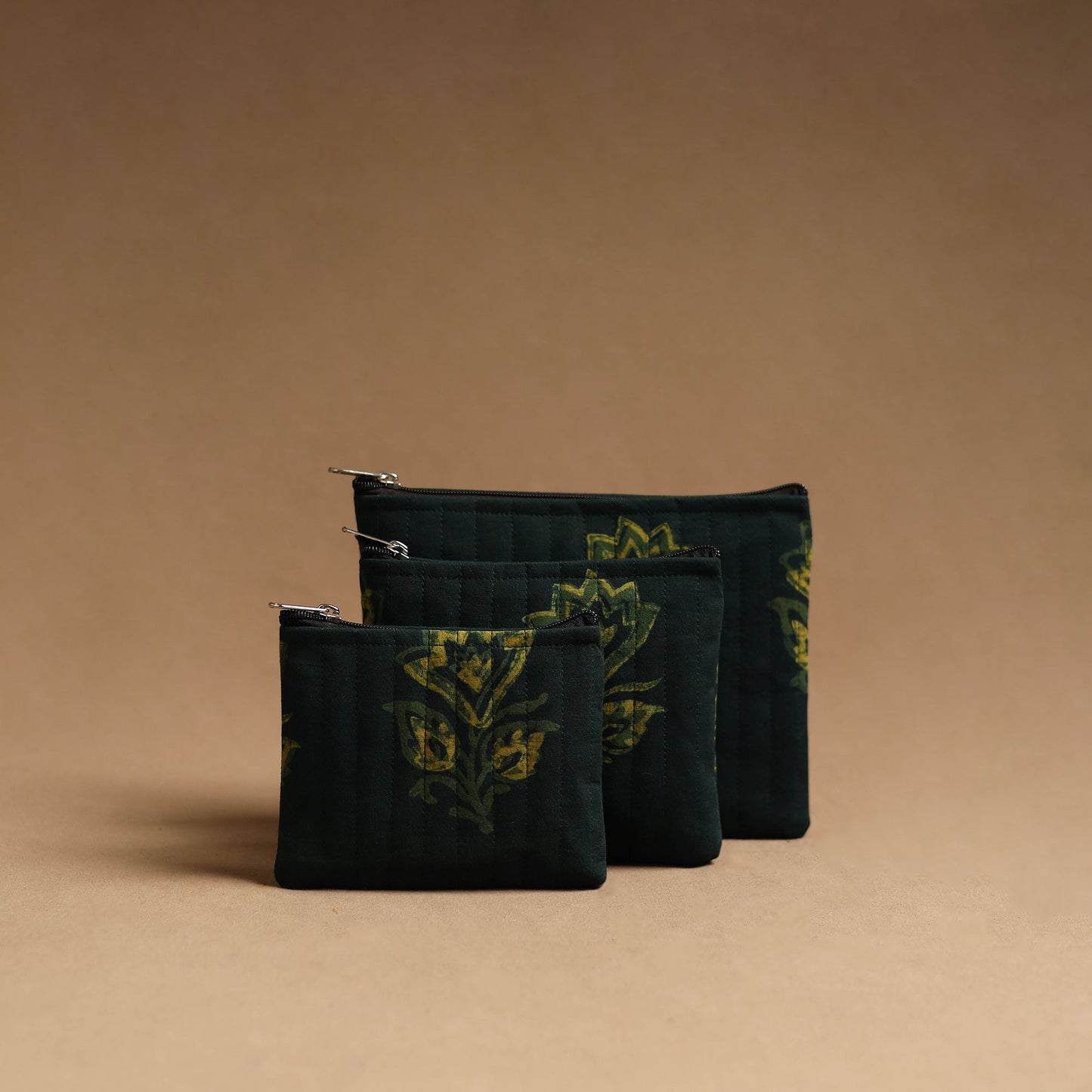 Green - handmade cotton multipurpose utility pouches (set