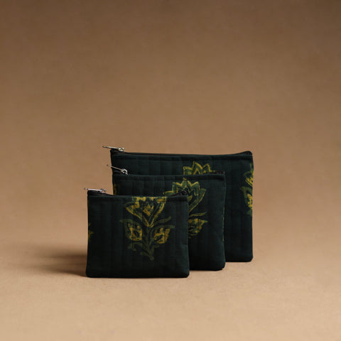Green - handmade cotton multipurpose utility pouches (set