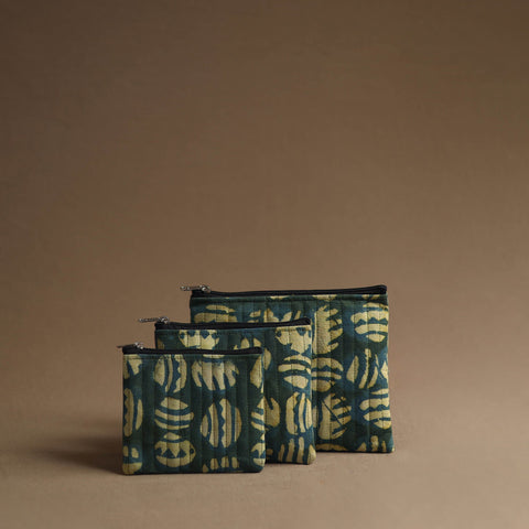 Green - handmade cotton multipurpose utility pouches (set