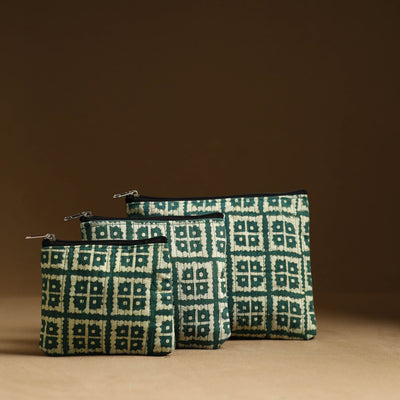 Green - handmade cotton multipurpose utility pouches (set