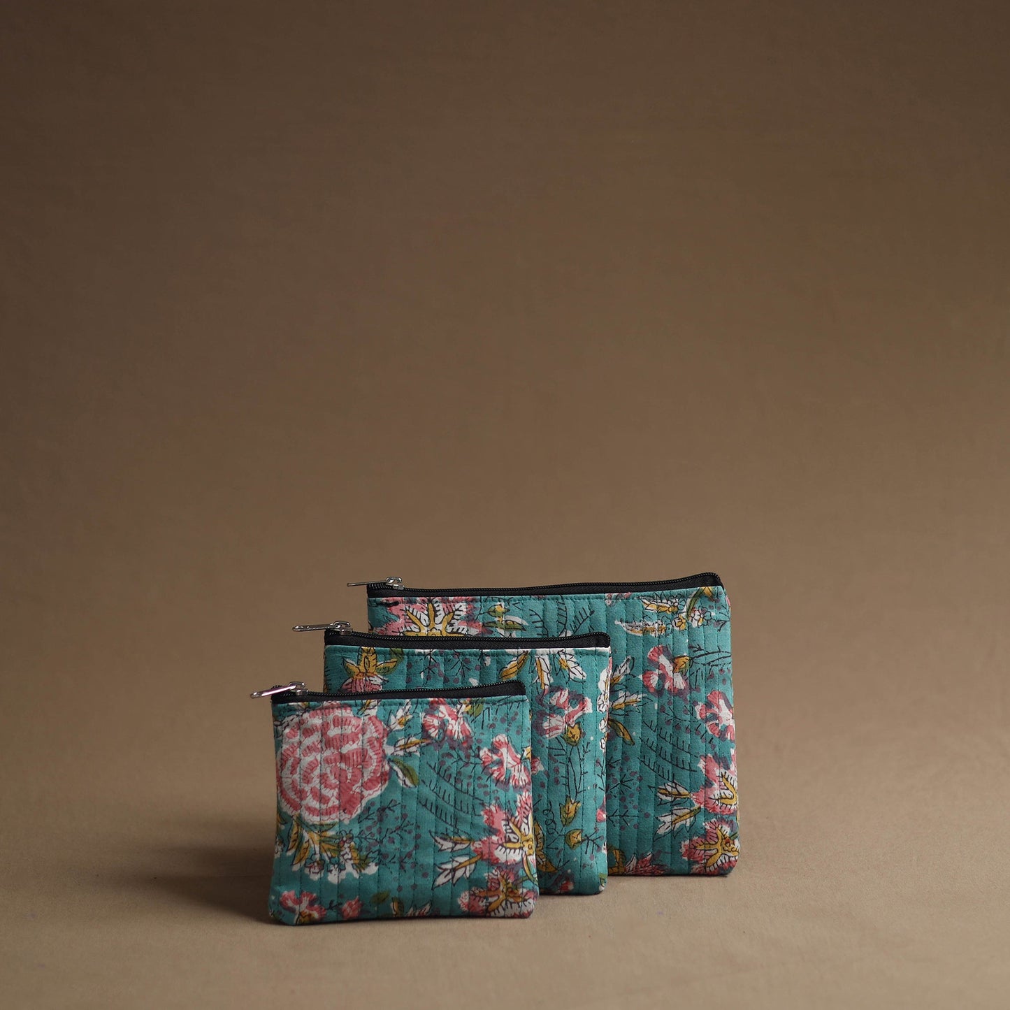 Green - handmade cotton multipurpose utility pouches (set