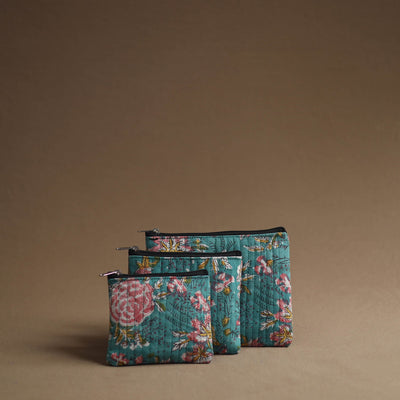 Green - handmade cotton multipurpose utility pouches (set