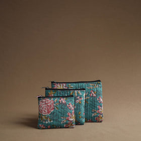 Green - handmade cotton multipurpose utility pouches (set