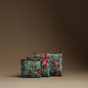 Green - handmade cotton multipurpose utility pouches (set