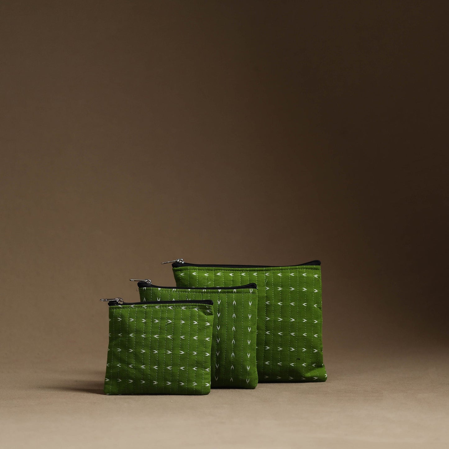 Green Handmade Cotton Multipurpose Utility Pouches (set of 3)