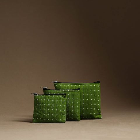 Green Handmade Cotton Multipurpose Utility Pouches (set of 3)