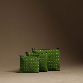 Green Handmade Cotton Multipurpose Utility Pouches (set of 3)